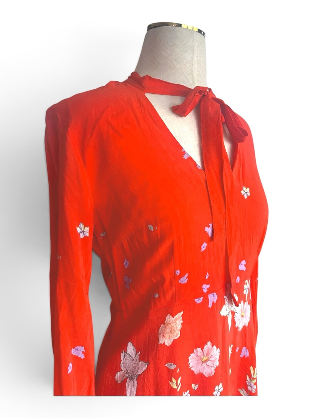 Anthropologie Moulinette Soeurs 100% Silk Floral Tie Neck Midi Dress Sz 6 - Picture 4 of 9